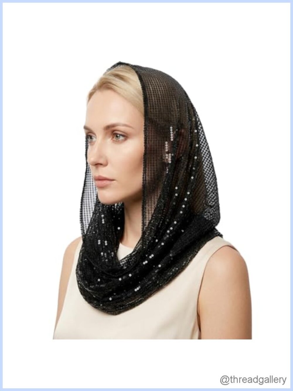 Sequin Rave Hood, Unisex Festival Head Scarf, Breathable Lightweight, Black